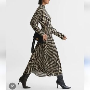 Polo by Ralph Lauren Black and Cream Houndstooth Long-Sleeve Maxi Dress